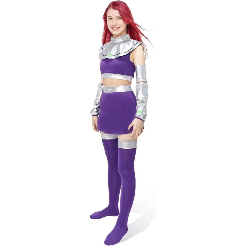 EJWCIG Starfire Costume Princess Women Raven Halloween Purple Bodysuit Outfit